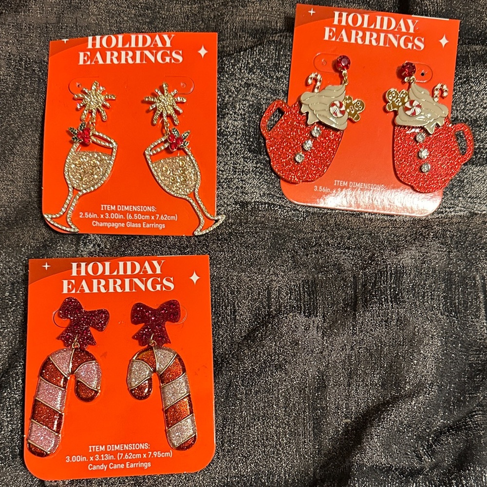 Sparkling Holiday Earrings Set - Red and Gold